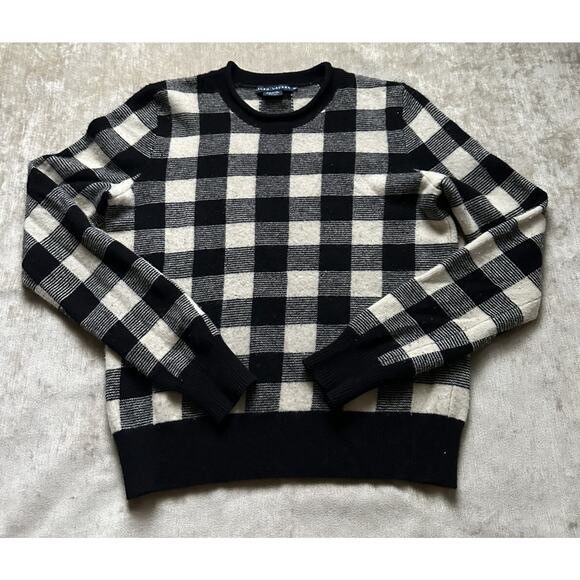 Ralph Lauren 100% Wool Buffalo Check Plaid Sweater, White Black, M Vintage Crew - Picture 9 of 16